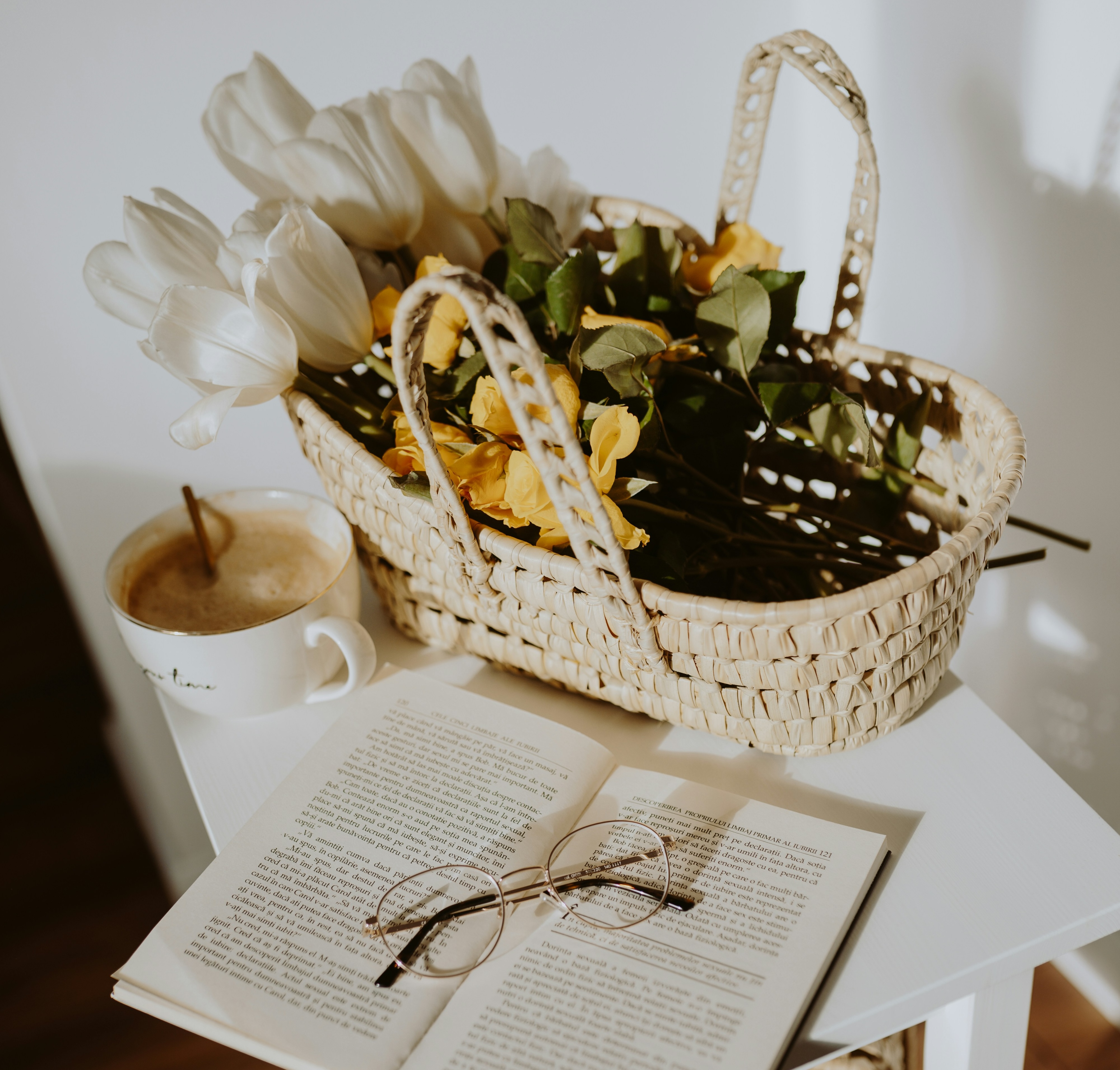 Sympathy gift basket with tea, candle, and comfort treats
