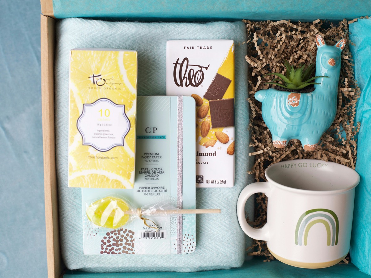 Rise and Shine breakfast gift basket with coffee, mugs, and local treats